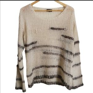 TOPSHOP Neutral Striped Wool Chunky Loose Knit Sweater Size 8
